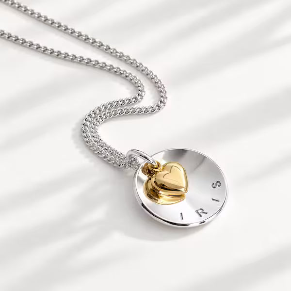 Coin namnhalsband med hjärta – personligt halsband i silver och 18K guld