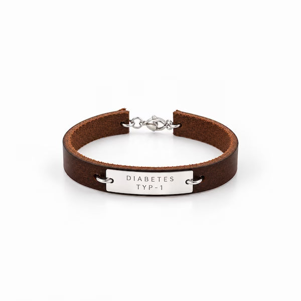 Diabetesarmband i äkta silver med graverad namnbricka, handgjort ID-armband med personlig medicinsk text