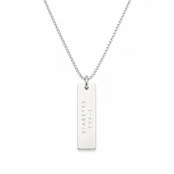 Diabeteshalsband i äkta silver med graverad medicinsk information, handgjort ID-halsband med personlig text