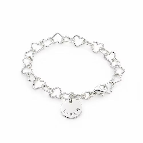 Lycka armband med handstämplad namnbricka, personligt namnarmband med egen text, dopsmycke