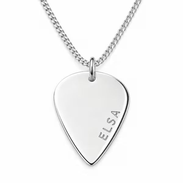 Plektrum namnhalsband med personlig gravyr, handgjort halsband med namn för musikälskare