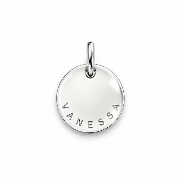 Rund namnberlock i äkta silver med personlig gravyr, handgjort halsband med namn eller egen text
