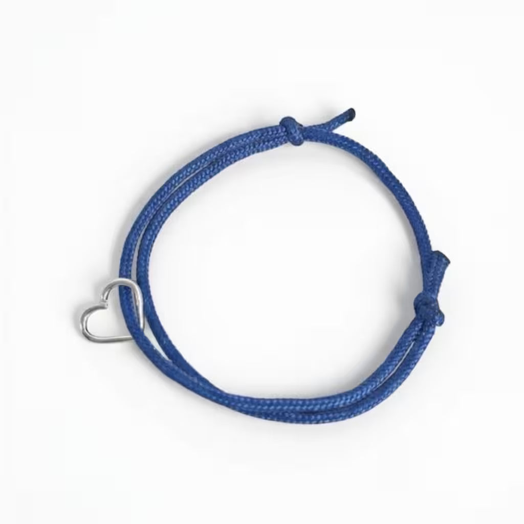 Blått justerbart diabetesarmband med hjärta i äkta silver