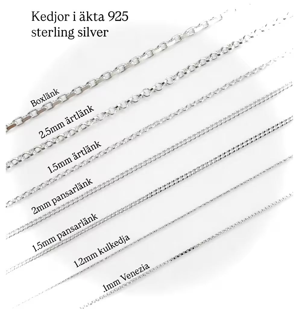 kedjor i äkta silver i olika längder och olika modeller