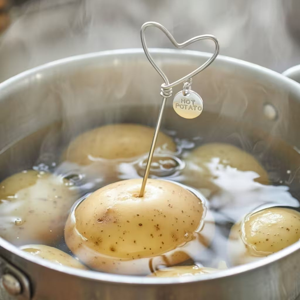 potatissticka i äkta silver med personlig namnbricka, handgjord one of a kind