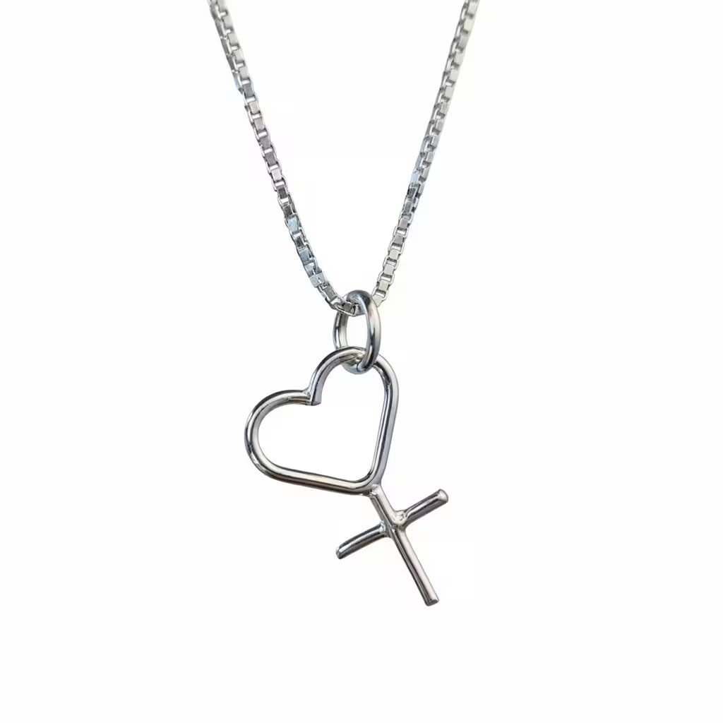 halsband med kvinnosymbol och hjärtformat huvud i äkta silver