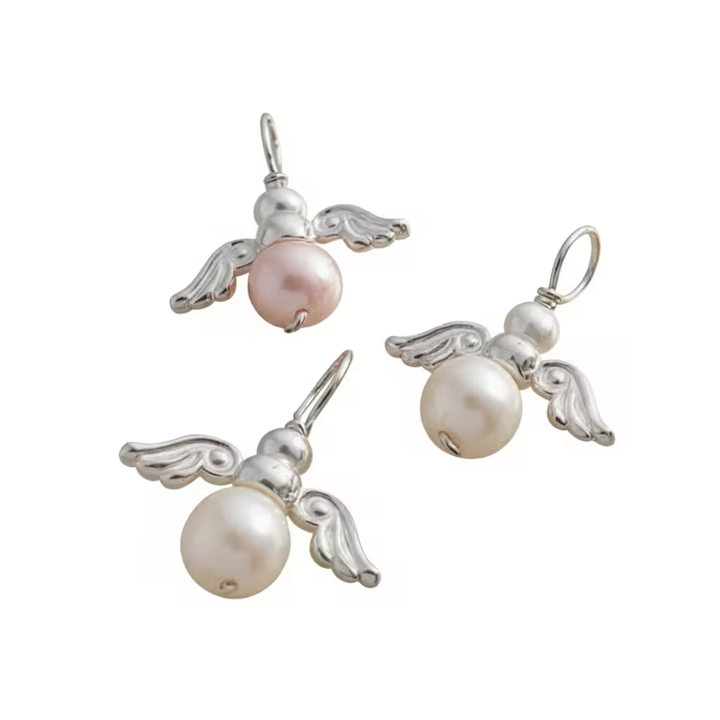 Söt Skyddsängel till halsband i äkta silver med pärla 